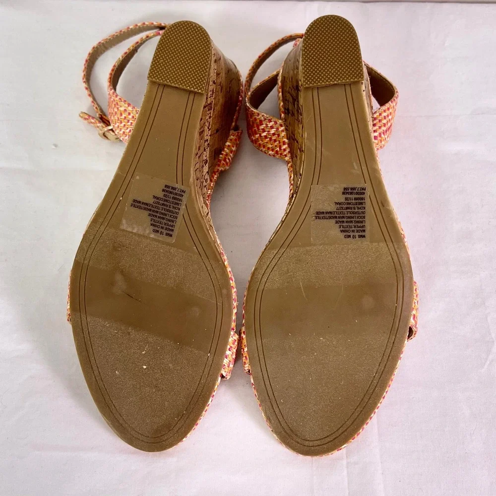 LC Lauren Conrad Wedge Sandals 10 Coral Woven Cork Strappy Boho Summer 160089